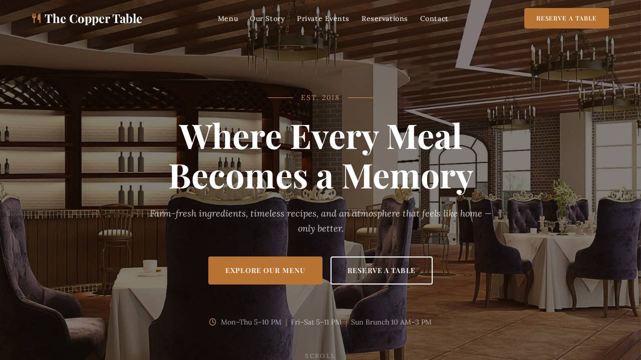 The Copper Table website preview