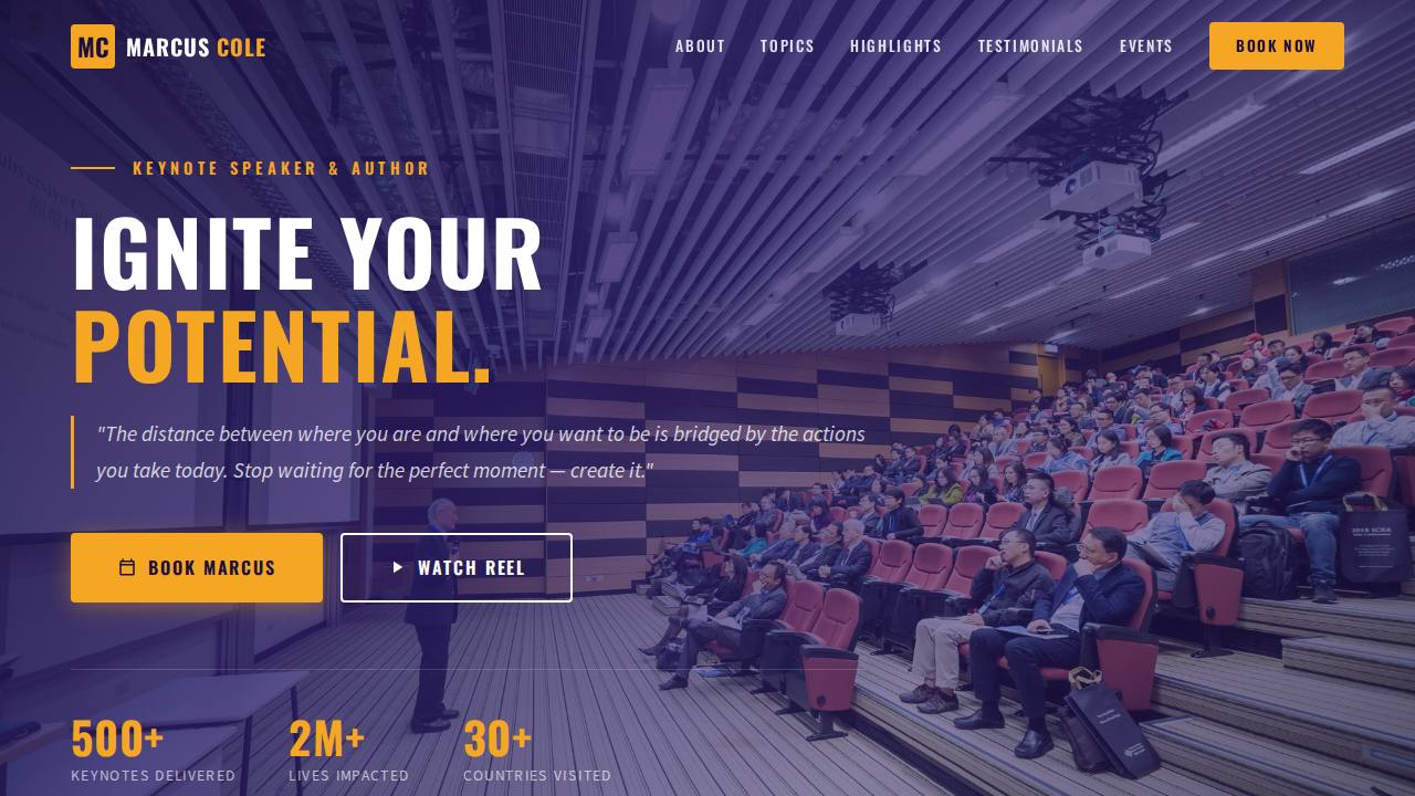 Marcus Cole Speaks website preview