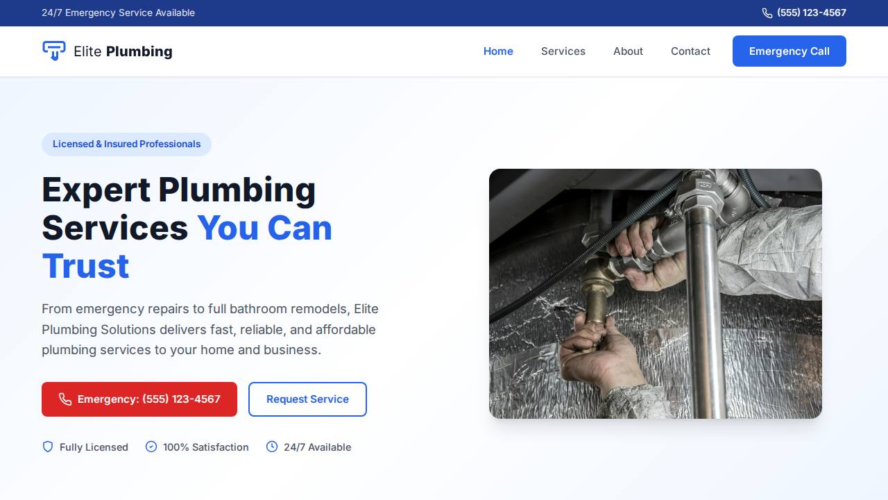 Elite Plumbing Solutions website preview