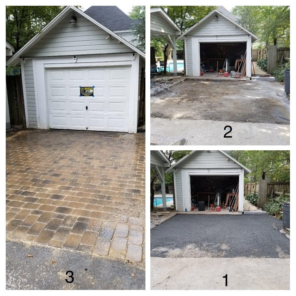 Paver driveway install — before, during, after